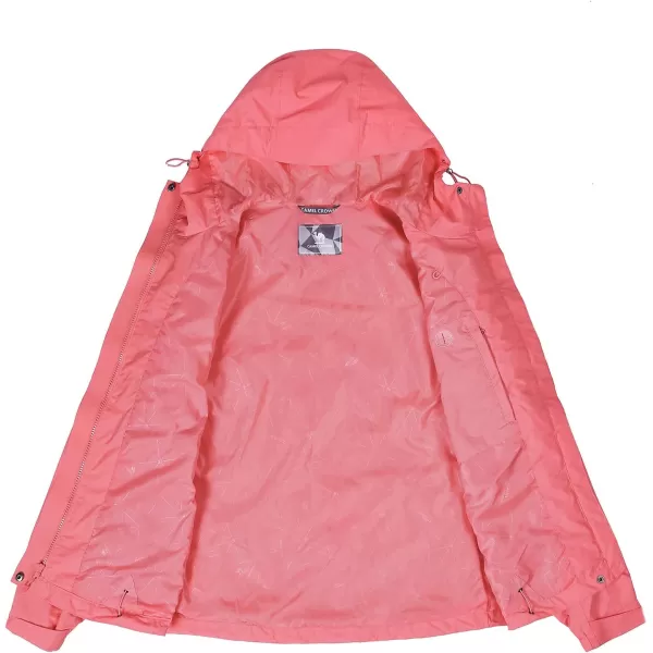 CAMEL CROWN Womens Lightweight Rain Jacket Waterproof Windbreaker Hooded Coat Shell for Outdoor Hiking Climbing TravelingCarmine Pink