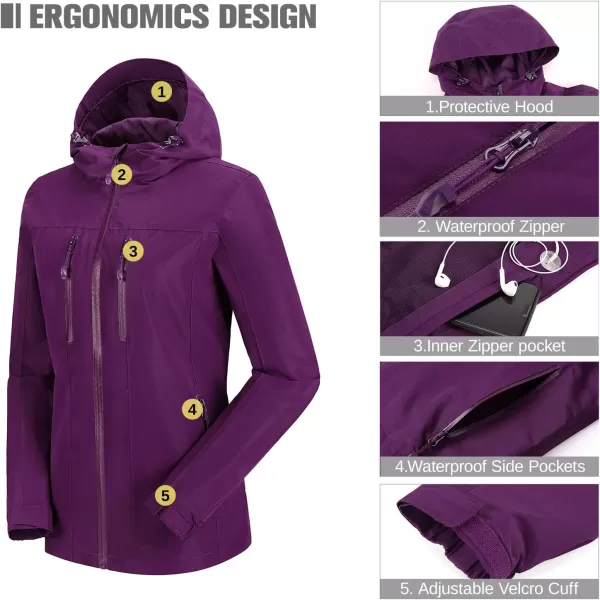 CAMEL CROWN Womens Lightweight Rain Jacket Waterproof Windbreaker Hooded Coat Shell for Outdoor Hiking Climbing TravelingDark Purple1