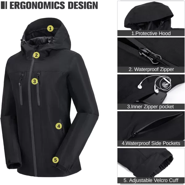 CAMEL CROWN Womens Lightweight Rain Jacket Waterproof Windbreaker Hooded Coat Shell for Outdoor Hiking Climbing TravelingNew Black