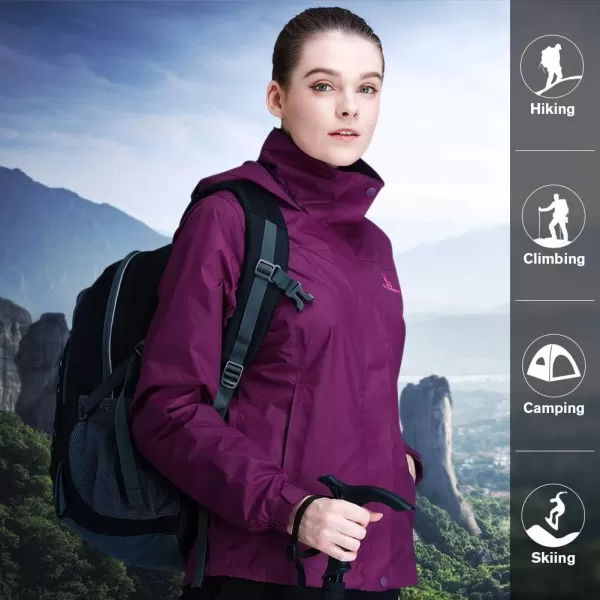 CAMEL CROWN Womens Lightweight Rain Jacket Waterproof Windbreaker Hooded Coat Shell for Outdoor Hiking Climbing TravelingPurple