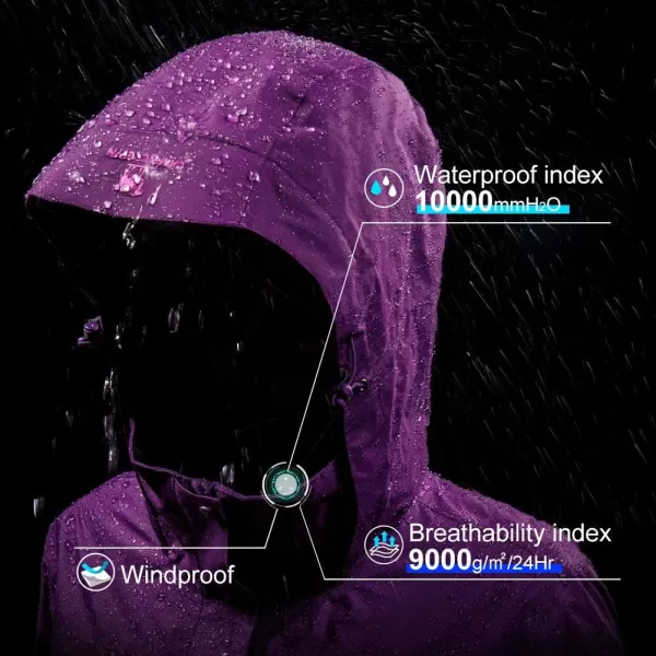 CAMEL CROWN Womens Lightweight Rain Jacket Waterproof Windbreaker Hooded Coat Shell for Outdoor Hiking Climbing TravelingPurple