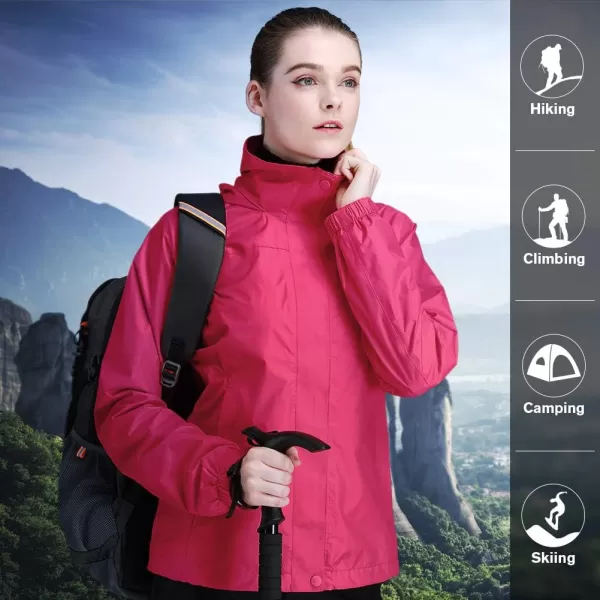 CAMEL CROWN Womens Lightweight Rain Jacket Waterproof Windbreaker Hooded Coat Shell for Outdoor Hiking Climbing TravelingRed Hibiscus