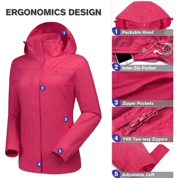 CAMEL CROWN Womens Lightweight Rain Jacket Waterproof Windbreaker Hooded Coat Shell for Outdoor Hiking Climbing TravelingRed Hibiscus