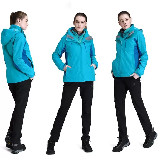 CAMEL CROWN Womens Ski Jacket Waterproof 3 in 1 Winter Jacket Windproof Warm Fleece Hooded Snowboard Mountain Snow CoatOcean Blue