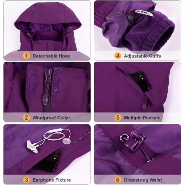 CAMEL CROWN Womens Ski Jacket Waterproof 3 in 1 Winter Jacket Windproof Warm Fleece Hooded Snowboard Mountain Snow CoatPurple