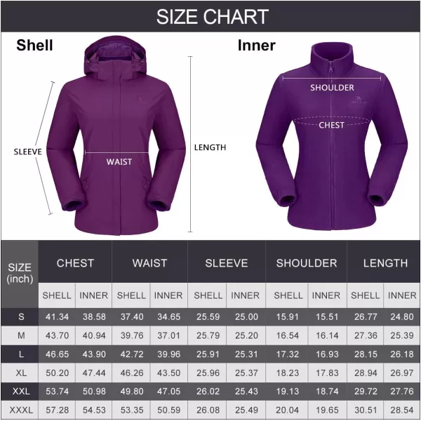 CAMEL CROWN Womens Ski Jacket Waterproof 3 in 1 Winter Jacket Windproof Warm Fleece Hooded Snowboard Mountain Snow CoatPurple