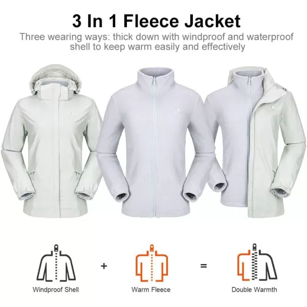 CAMEL CROWN Womens Ski Jacket Waterproof 3 in 1 Winter Jacket Windproof Warm Fleece Hooded Snowboard Mountain Snow CoatSilver Grey1