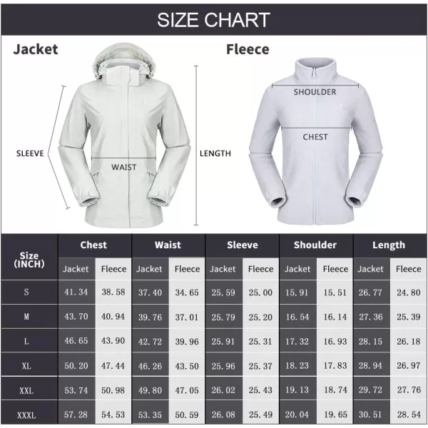 CAMEL CROWN Womens Ski Jacket Waterproof 3 in 1 Winter Jacket Windproof Warm Fleece Hooded Snowboard Mountain Snow CoatSilver Grey1