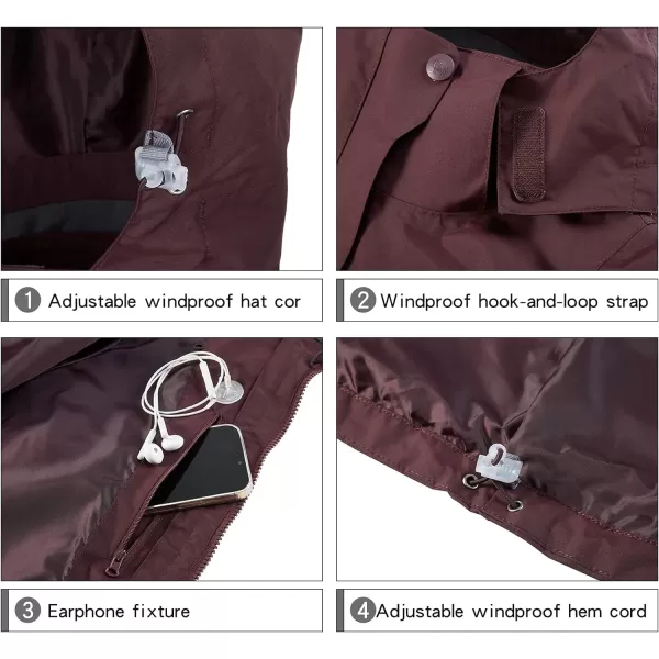 CAMEL CROWN Womens Ski Jacket Waterproof 3 in 1 Winter Jacket Windproof Warm Fleece Hooded Snowboard Mountain Snow CoatWine Red