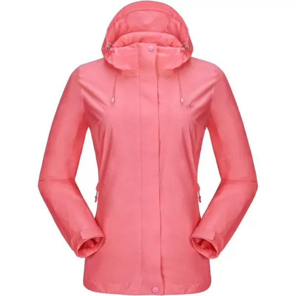 CAMEL CROWN Womens Lightweight Rain Jacket Waterproof Windbreaker Hooded Coat Shell for Outdoor Hiking Climbing TravelingCarmine Pink