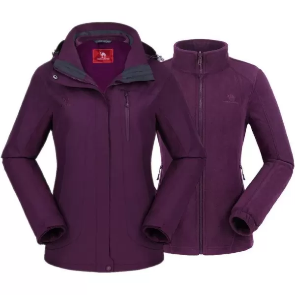 CAMEL CROWN Womens Ski Jacket Waterproof 3 in 1 Winter Jacket Windproof Warm Fleece Hooded Snowboard Mountain Snow CoatDeep Purple