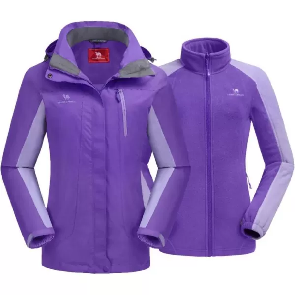 CAMEL CROWN Womens Ski Jacket Waterproof 3 in 1 Winter Jacket Windproof Warm Fleece Hooded Snowboard Mountain Snow CoatLight Purple