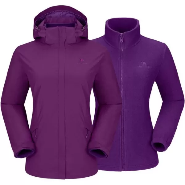 CAMEL CROWN Womens Ski Jacket Waterproof 3 in 1 Winter Jacket Windproof Warm Fleece Hooded Snowboard Mountain Snow CoatPurple