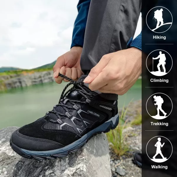 CAMEL CROWN Hiking Shoes Men Breathable NonSlip Sneakers Lightweight Low Top for Outdoor Trailing Trekking WalkingBlack