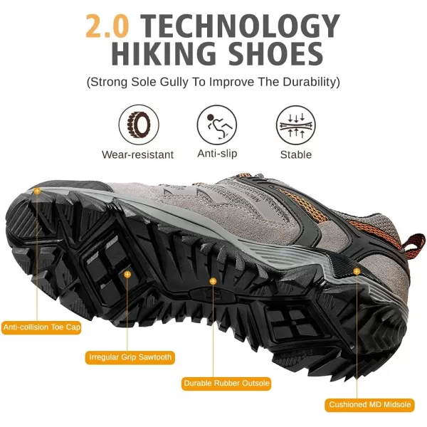 CAMEL CROWN Hiking Shoes Men Breathable NonSlip Sneakers Lightweight Low Top for Outdoor Trailing Trekking WalkingGrey