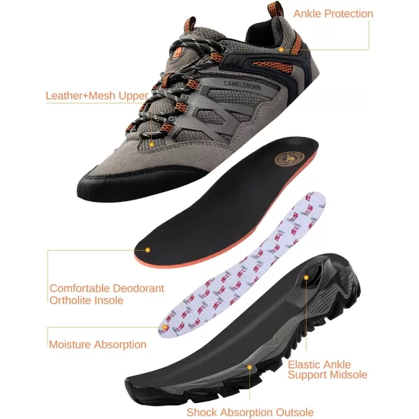 CAMEL CROWN Hiking Shoes Men Breathable NonSlip Sneakers Lightweight Low Top for Outdoor Trailing Trekking WalkingGrey