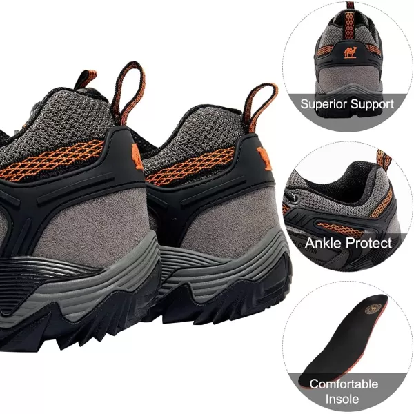 CAMEL CROWN Hiking Shoes Men Breathable NonSlip Sneakers Lightweight Low Top for Outdoor Trailing Trekking WalkingGrey