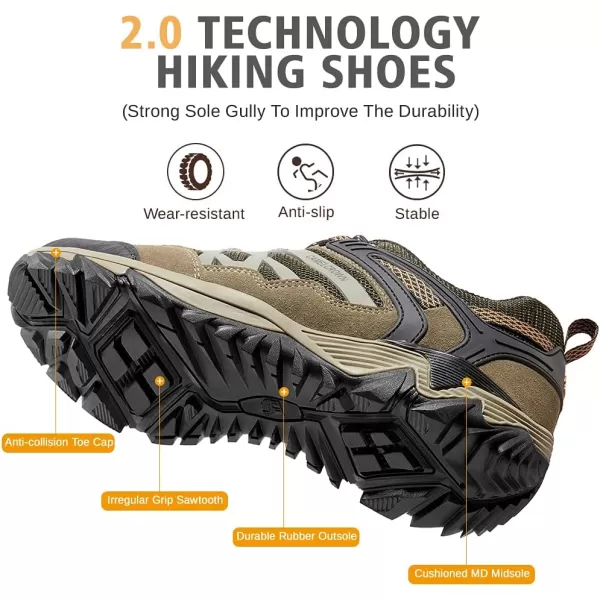CAMEL CROWN Hiking Shoes Men Breathable NonSlip Sneakers Lightweight Low Top for Outdoor Trailing Trekking WalkingOlive Green