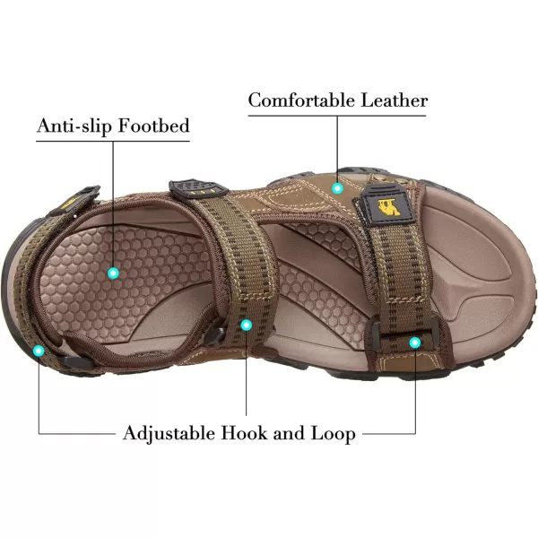 CAMEL CROWN Mens Arch Support Sandals Leather Hiking Sandals Waterproof Water Sandals AntiSlip Summer Sandals Adjustable Beach Sandals Comfort Athletic Outdoor Sport SandalsKhakiGreen
