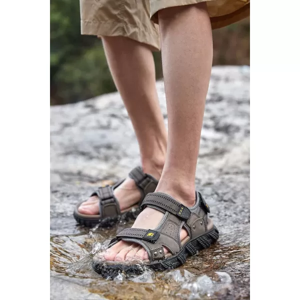 CAMEL CROWN Mens Arch Support Sandals Leather Hiking Sandals Waterproof Water Sandals AntiSlip Summer Sandals Adjustable Beach Sandals Comfort Athletic Outdoor Sport SandalsGrey