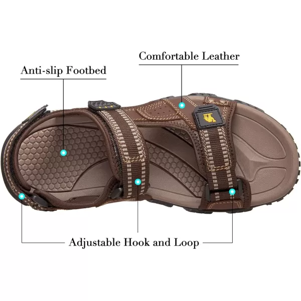 CAMEL CROWN Mens Arch Support Sandals Leather Hiking Sandals Waterproof Water Sandals AntiSlip Summer Sandals Adjustable Beach Sandals Comfort Athletic Outdoor Sport SandalsCoffee