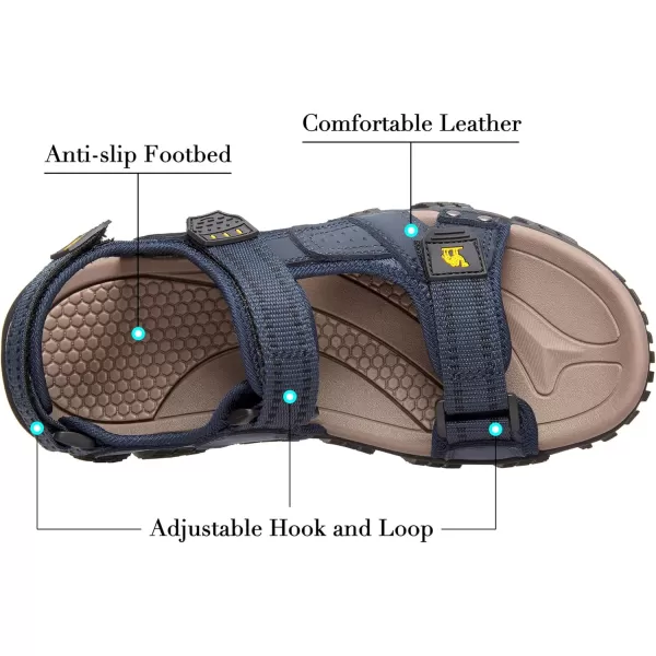 CAMEL CROWN Mens Arch Support Sandals Leather Hiking Sandals Waterproof Water Sandals AntiSlip Summer Sandals Adjustable Beach Sandals Comfort Athletic Outdoor Sport SandalsDark Blue