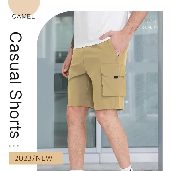 CAMEL CROWN Mens Hiking Cargo Shorts Elastic Waist Quick Dry Lightweight Shorts for Athletic Shorts with PocketsKhaki