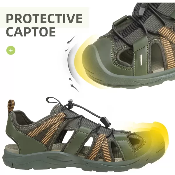 CAMEL CROWN Mens Hiking Sandals Outdoor Sport Athletic Sandals Closed Toe Waterproof Sandals for Summer BeachArmy Green