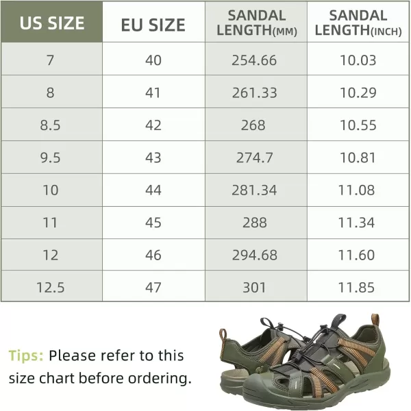 CAMEL CROWN Mens Hiking Sandals Outdoor Sport Athletic Sandals Closed Toe Waterproof Sandals for Summer BeachArmy Green