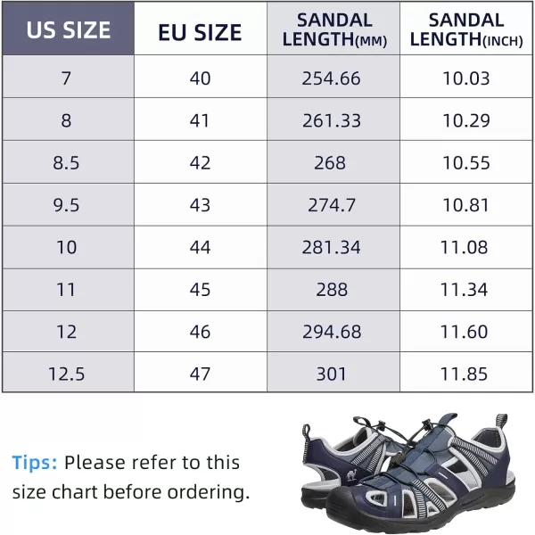 CAMEL CROWN Mens Hiking Sandals Outdoor Sport Athletic Sandals Closed Toe Waterproof Sandals for Summer BeachNavy Blue