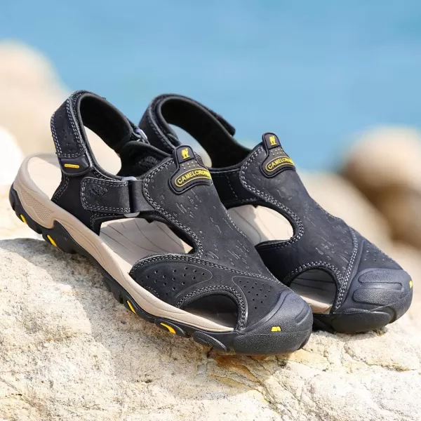 CAMEL CROWN Mens Hiking Sandals Waterproof Leather Fisherman Sandal for Athletic Outdoor Beach Sport SummerClosed Toe Size 712Black7817