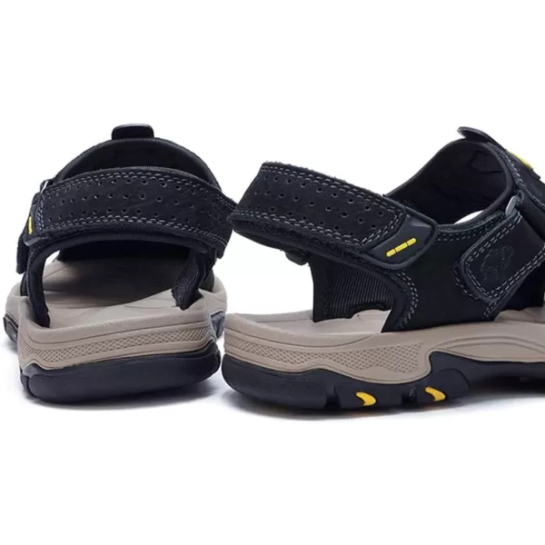 CAMEL CROWN Mens Hiking Sandals Waterproof Leather Fisherman Sandal for Athletic Outdoor Beach Sport SummerClosed Toe Size 712Black7817