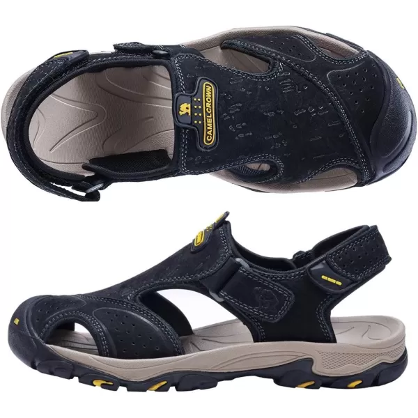 CAMEL CROWN Mens Hiking Sandals Waterproof Leather Fisherman Sandal for Athletic Outdoor Beach Sport SummerClosed Toe Size 712Black7817