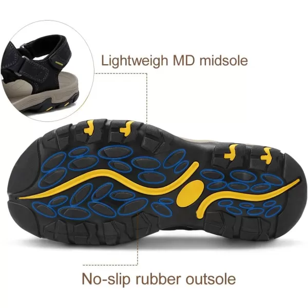 CAMEL CROWN Mens Hiking Sandals Waterproof Leather Fisherman Sandal for Athletic Outdoor Beach Sport SummerClosed Toe Size 712Black7817