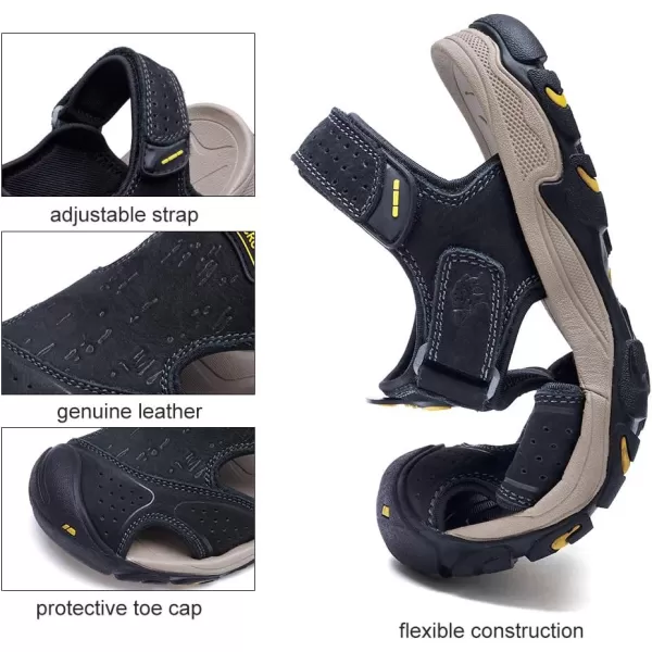 CAMEL CROWN Mens Hiking Sandals Waterproof Leather Fisherman Sandal for Athletic Outdoor Beach Sport SummerClosed Toe Size 712Black7817