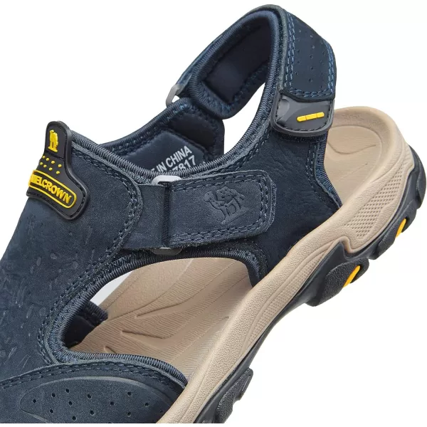 CAMEL CROWN Mens Hiking Sandals Waterproof Leather Fisherman Sandal for Athletic Outdoor Beach Sport SummerClosed Toe Size 712Blue7817