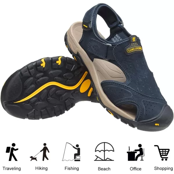 CAMEL CROWN Mens Hiking Sandals Waterproof Leather Fisherman Sandal for Athletic Outdoor Beach Sport SummerClosed Toe Size 712Blue7817