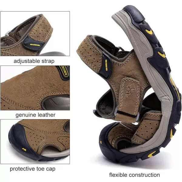 CAMEL CROWN Mens Hiking Sandals Waterproof Leather Fisherman Sandal for Athletic Outdoor Beach Sport SummerClosed Toe Size 712Brown7817