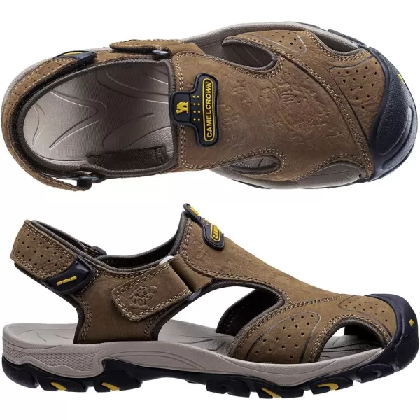 CAMEL CROWN Mens Hiking Sandals Waterproof Leather Fisherman Sandal for Athletic Outdoor Beach Sport SummerClosed Toe Size 712Brown7817