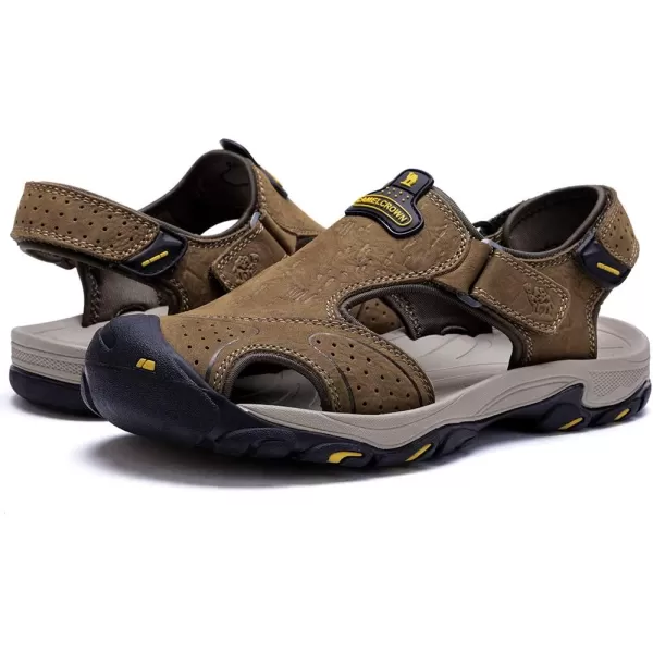 CAMEL CROWN Mens Hiking Sandals Waterproof Leather Fisherman Sandal for Athletic Outdoor Beach Sport SummerClosed Toe Size 712Brown7817