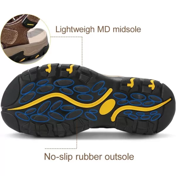 CAMEL CROWN Mens Hiking Sandals Waterproof Leather Fisherman Sandal for Athletic Outdoor Beach Sport SummerClosed Toe Size 712Brown7817