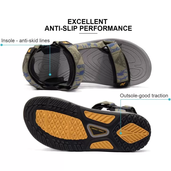 CAMEL CROWN Mens Hiking Sandals Waterproof with Arch Support Open Toe Summer Outdoor Comfort Beach Water Sport SandalsGreen