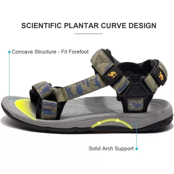 CAMEL CROWN Mens Hiking Sandals Waterproof with Arch Support Open Toe Summer Outdoor Comfort Beach Water Sport SandalsGreen