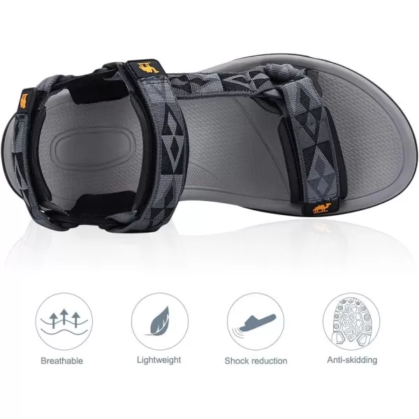 CAMEL CROWN Mens Hiking Sandals Waterproof with Arch Support Open Toe Summer Outdoor Comfort Beach Water Sport SandalsGreyBlack