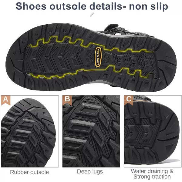 CAMEL CROWN Mens Hiking Sandals Waterproof with Arch Support Open Toe Summer Outdoor Comfort Beach Water Sport SandalsGreyBlack