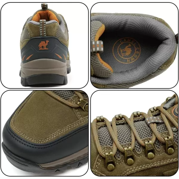 CAMEL CROWN Mens Hiking Shoes Breathable NonSlip Sneakers Leather Low Cut Boots for Outdoor Trailing Trekking WalkingKhaki1