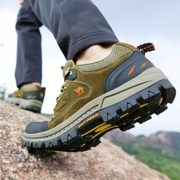 CAMEL CROWN Mens Hiking Shoes Breathable NonSlip Sneakers Leather Low Cut Boots for Outdoor Trailing Trekking WalkingKhaki1