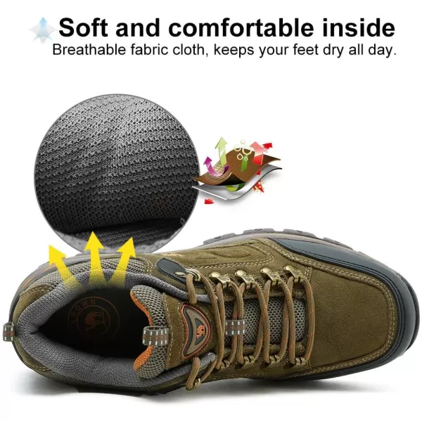 CAMEL CROWN Mens Hiking Shoes Breathable NonSlip Sneakers Leather Low Cut Boots for Outdoor Trailing Trekking WalkingKhaki1