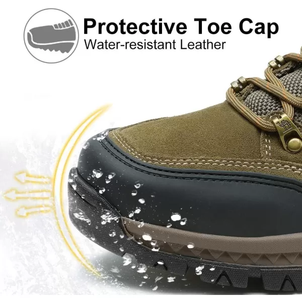 CAMEL CROWN Mens Hiking Shoes Breathable NonSlip Sneakers Leather Low Cut Boots for Outdoor Trailing Trekking WalkingKhaki1