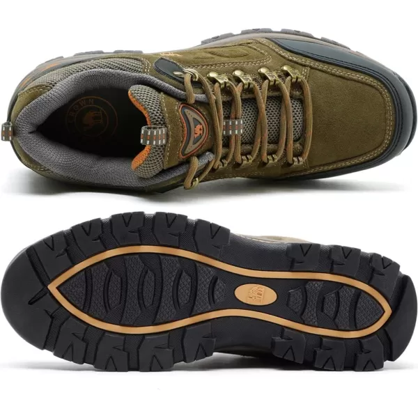 CAMEL CROWN Mens Hiking Shoes Breathable NonSlip Sneakers Leather Low Cut Boots for Outdoor Trailing Trekking WalkingKhaki1